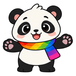 両手を広げて迎える、パンダのキャラクター