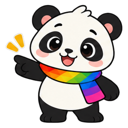 こちらを指さす、パンダのキャラクター